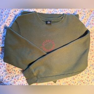 Stussy Green Crewneck with pink logo